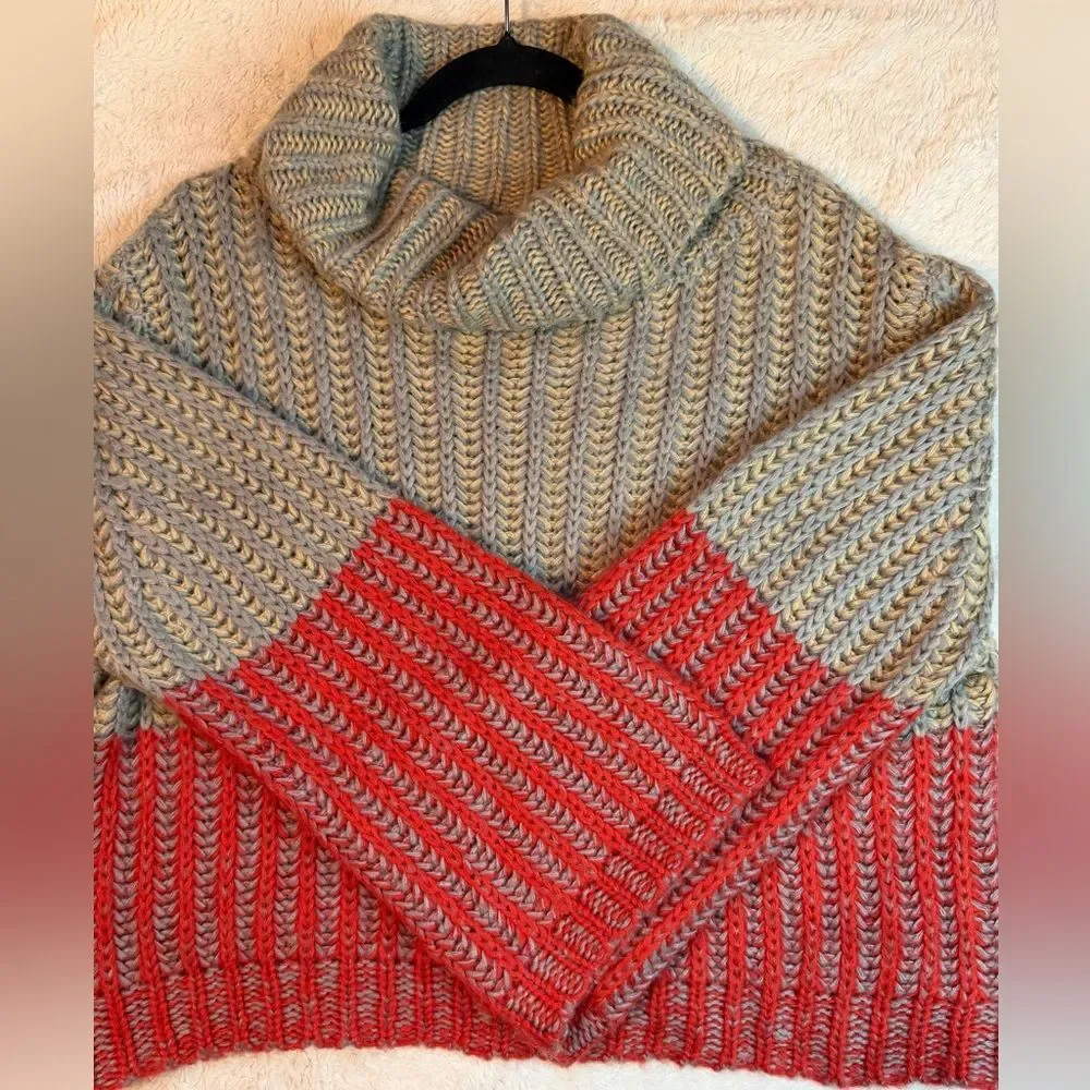Cliché Chunky Knit Boxy Cowl Neck Sweater M Colorblock - Picture 3 of 11